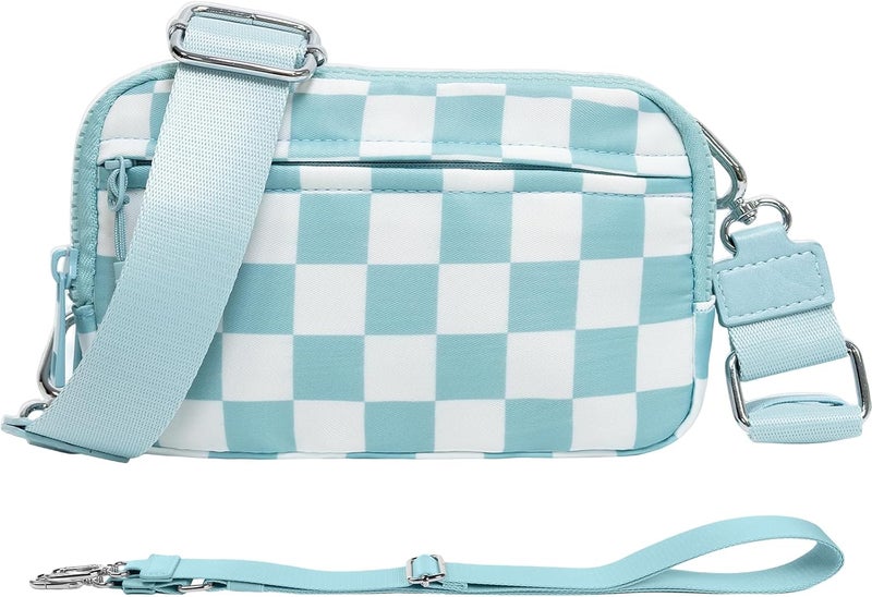 NBERMOTION Checkered Nylon Wristlet Wallets for Women RFID Blocking Purse With Credit Card Holder & Crossbody Strap - Image 1
